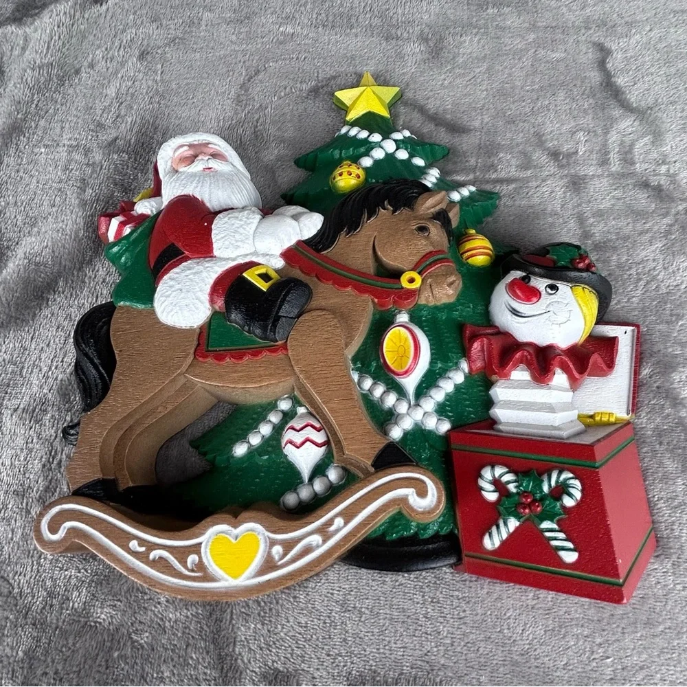 VTG Christmas Homco Burwood Products Santa Toys Rocking Horse Syroco Wall Plaque